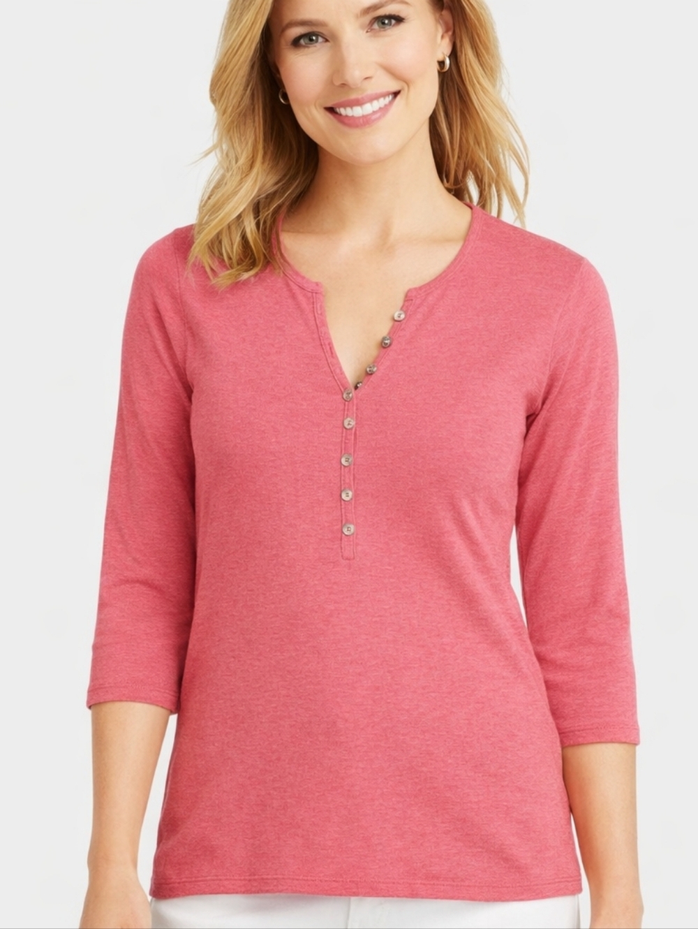 J. McLaughlin Blush Pink Henley Knit Top Womens M Modal Blend Stretch Preppy